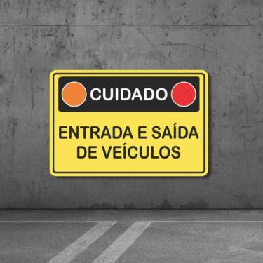 Imagem de Placa Sinalização Cuidado Entrada Saída de Veículos 20x30 cm - Art Pri