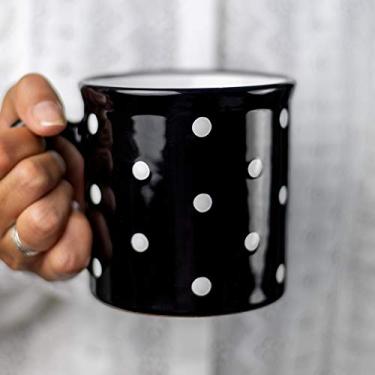 Imagem de City to Cottage Cerâmica de bolinhas preta e branca feita à mão extra grande 500 ml | Chocolate quente, café, caneca de chá, xícara com alça, presente exclusivo de cerâmica para amantes de chá