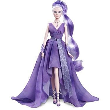 Imagem de Barbie Crystal Fantasy Collection Amethyst Doll (13-in, Platinum Hair) with Genuine Amethyst Stone Necklace, Wearing Gown and Accessories, Gift for Collectors