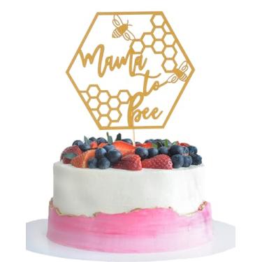 Imagem de Topper de bolo Mama To Bee - Topper de bolo de chá de bebê com tema de abelha dourada, anúncio de gravidez para revelação de gênero suprimentos de festa