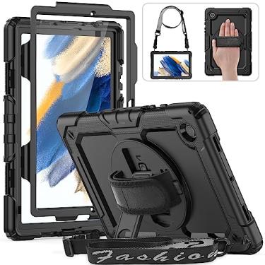 Imagem de HXCASEAC Capa para Samsung Galaxy Tab A8 de 10,5 polegadas, protetora com protetor de tela/alça de mão/suporte de caneta, capa para tablet A8 resistente à prova de choque 2022 SM-X200/X205/X20 - preta