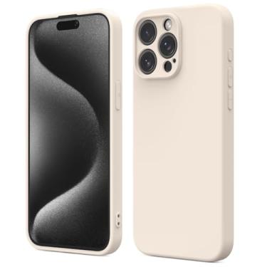 Imagem de NewTonCase Capa para iPhone 15 Pro Max, capa protetora de silicone líquido premium, antiderrapante, resistente a arranhões, fina, macia, à prova de choque, para homens, mulheres, meninas, bege, branco