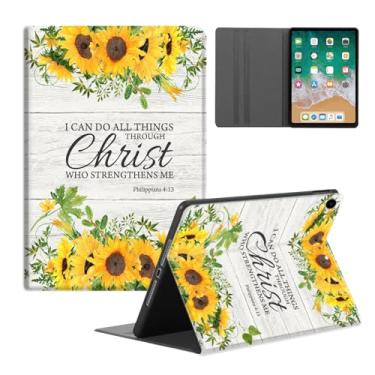 Imagem de Capa compatível com iPad 9ª geração, design para iPad 8ª 7ª geração 10.2, presente para pai, mãe, filha, filho, amigos, Filipenses 4:13, flores amarelas