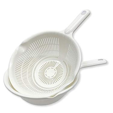 Imagem de Escorredores de cozinha e tigela com conjunto de par de alças. Fácil de usar, 1,3 litro, 20 cm Tamanho Útil, para Massas, Espaguete, Baga, Legumes, Frutas, Macarrão, Saladas, Feito no Japão (Branco com Alça)