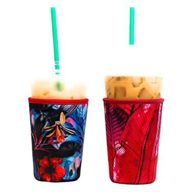 Imagem de Baxendale Mangas de café gelado reutilizáveis para copos de bebida fria – Manga isolante de café gelado de neoprene para bebidas frias, compatível com Starbucks Dunkin e mais – Médio 623 a 680 g (Aloha)