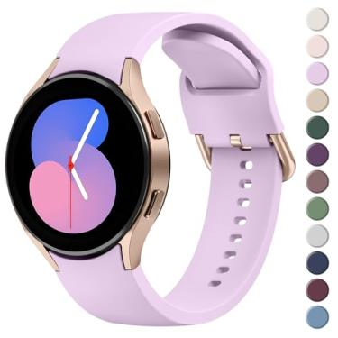 Imagem de AK Pulseira para Samsung Galaxy Watch 5 de 40 mm e 44 mm/Galaxy Watch 5 Pro 45 mm, pulseira de silicone macio de 20 mm sem lacunas esportiva ajustável para Galaxy Watch 5, pulseira feminina e masculina (lavanda)