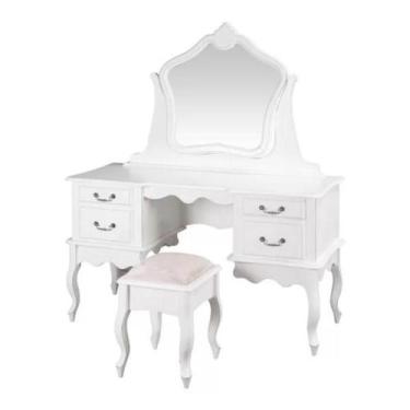 Imagem de Penteadeira Grande Completa com 2+2 Gavetas - Pés Luiz XV e Banqueta -