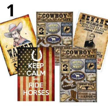 Imagem de Kit com 5 quadros country feito em MDF corte a laser com adesivos de a