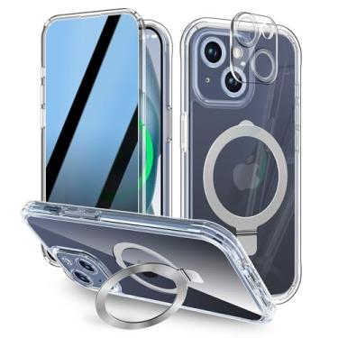 Imagem de KMAMBAG [Protetor de tela antiespião integrado e suporte magnético invisível] Capa de privacidade para iPhone 15 [proteção de lente integrada] [compatível com MagSafe] Capa de celular à prova de