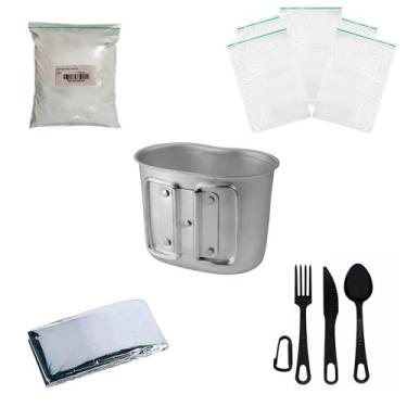 Imagem de Kit Caneca Aluminio + Cal + Ziplock + Manta  + Talher preto - Dispropi