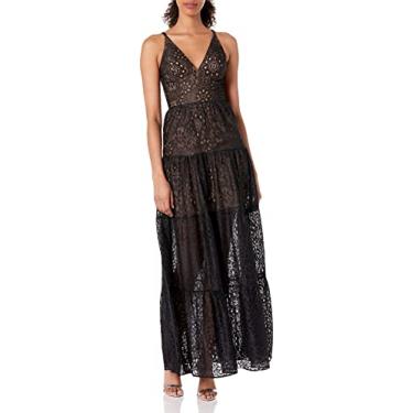 Imagem de Dress the Population Vestido longo feminino melina sem mangas decote profundo justo e flare, Preto, XPP