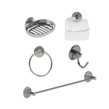 Imagem de Kit acessórios para banheiro adesivo (dispensa furos) - Cromado - Smar