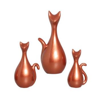 Imagem de Estatueta Família de Gatos em Cerâmica Decorativo Home Cobre - Sara De