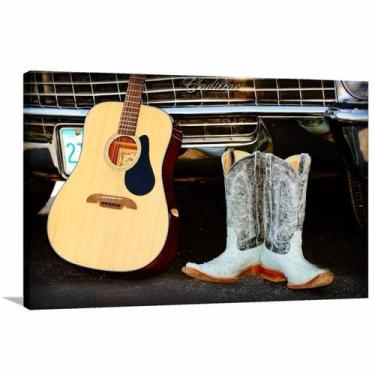 Imagem de Quadro decorativo Violão Carro e Bota com Tela em Tecido - Wall Frame