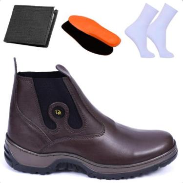 Imagem de Kit Bota Masculina Impermeável Em Couro Com Palmilha Gel + Meia E Cart