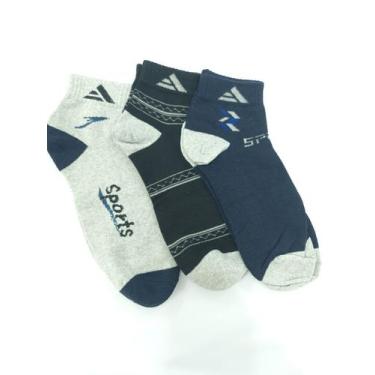 Imagem de Meia Masculina de Mescla de Algodão de Cano Baixo Macia Casual 3 Pares