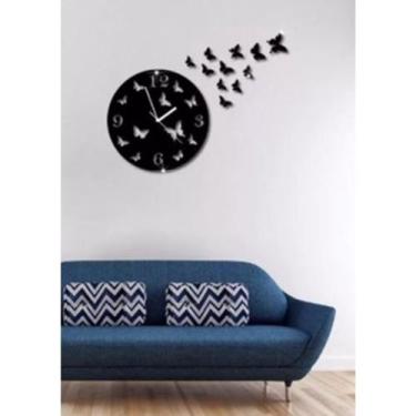 Imagem de Relógio Acrílico Parede Borboletas Preto Decorativo Quarto Sala - AGV 