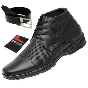 Imagem de Bota Social Masculina Cano Baixo Casual Ortopédica De Couro + Cinto + 