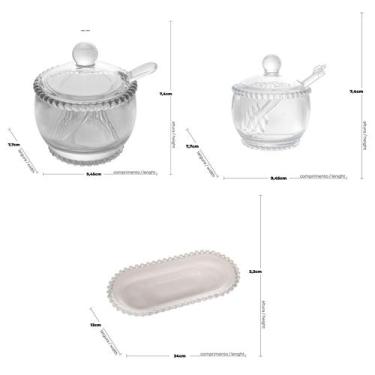 Imagem de Kit Açucareiro, Meleira e Prato Oval Pearl Lapidação em Bolinhas - Wol