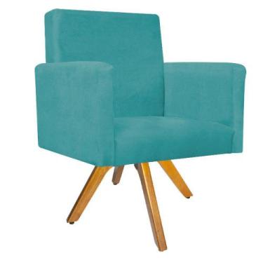 Imagem de Poltrona Arenzza Base Giratória de Madeira Suede Azul Turquesa - DAMAF