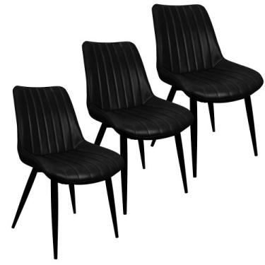 Imagem de Kit 3 Cadeiras Chicago Poltrona Estofada Tainá Pu Vintage Retro Pés Pr