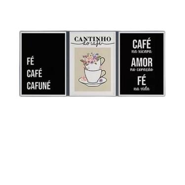 Imagem de Kit 3 Quadros Café Cafuné 33x24cm Moldura Branca