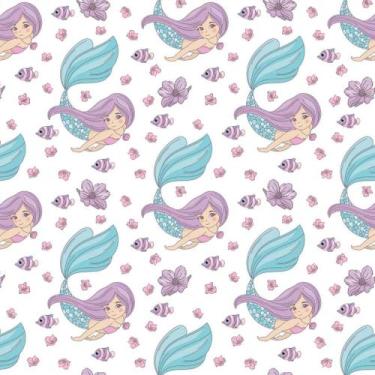 Imagem de Papel de Parede Decorativo Baby Sereias Delicadas com Conchinhas 1,5m 