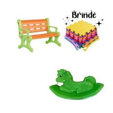 Imagem de Kit Banco Plástico com Gangorra Unicórnio e 4 Tatames 50x50 - Valentin