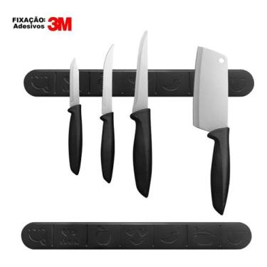 Imagem de Barra Magnética Para Facas (Porta Facas) Preta Decorada - Fixação 3m -