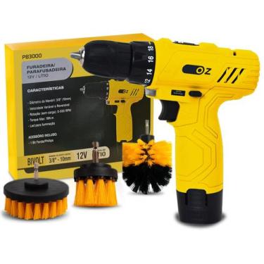 Imagem de Furadeira Parafusadeira 12v Bivolt + Kit Escova Limpeza - Oz, PB3000