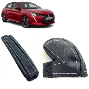 Imagem de Kit Capas Couro Manopla Câmbio Automático E Alavanca Freio de Mão Peug