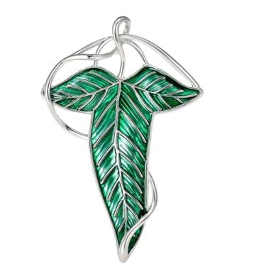 Imagem de DIAMANTIO Broche de luxo elegante Elven Tree Leaf Enamel para mulheres e homens | Joia cosplay banhada a ouro branco | Fecho de manto, pingente de terno, acessório de uso diário prata, Metal, Sem