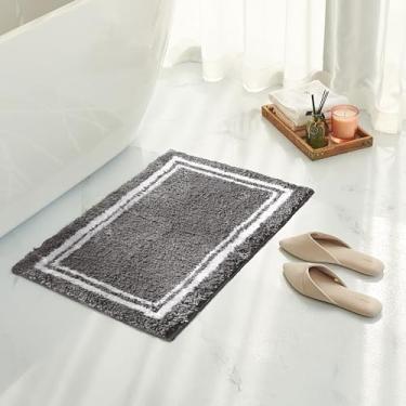 Imagem de Tititex Tapete de banheiro de linha de moldura cinza escuro de luxo, 40,6 x 61 cm, tapetes de banho de microfibra extra macios e absorventes, tapete de banho felpudo antiderrapante, tapetes de banho
