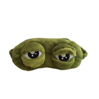 Imagem de Máscara de dormir 3D engraçada de olho de sapo, capa de olhos de sapo triste de desenho verde fofo, máscara de dormir super macia para olhos para viagens, escritório, presente de crianças e adultos