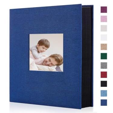 Imagem de Artmag Álbum de fotos de tecido 10 x 15 cm, 400 cm, grande capacidade para aniversário de casamento, álbum de linho, comporta 400 fotos verticais (400 bolsos, azul)