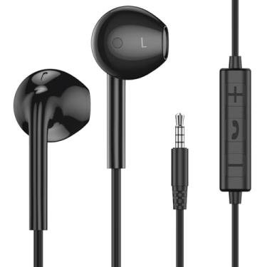 Imagem de MOSWAG Fones de ouvido intra-auriculares com fio, fones de ouvido com microfone, fones de ouvido intra-auriculares de 3,5 mm com microfone, adequados para smartphones, computadores, laptops, iPad, MP3
