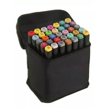 Imagem de Canetinha Ponta Dupla para Colorir Kit Estojo de Canetas Escolar Marcador Coloridas Permanente Duas Pontas (36 Cores)