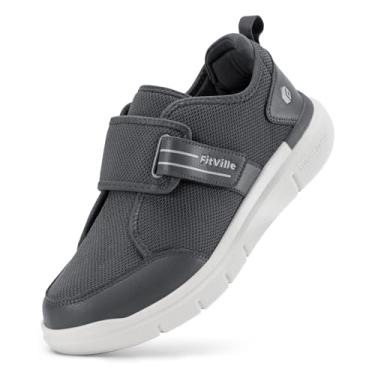 Imagem de FitVille Sapatos masculinos para diabéticos extra largos, sapatos de caminhada com velcro para idosos para pés inchados, alívio da dor nos pés, neuropatia - EasyTop V10, Cinza ardósia, 14 Wide