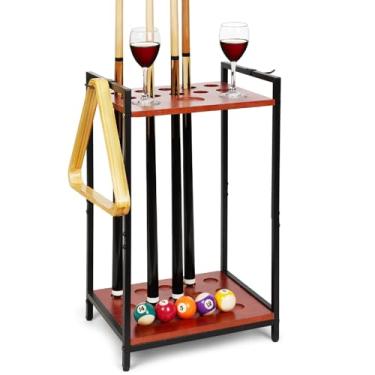 Imagem de Suporte para taco de bilhar - Suporte multifuncional para tacos de bilhar comporta 10 tacos de sinuca, bolas de bilhar, copo, suporte de taco de madeira para tacos de sinuca, acessórios de mesa de