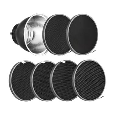 Imagem de Andoer Refletor padrão de 17,8 cm + 6 peças kit de grade de favo de mel para fotografia 10°/20°/30°/40°/50°/60° Grade de sombra de favo de mel para montagem Bowens acessório estroboscópico de luz de