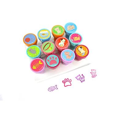Imagem de TINYMILLS 12 peças Kit de carimbos de gatos e gatinhos para crianças – carimbos autotintados para presente de lembrancinhas de festa