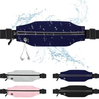 Imagem de Cinto de corrida fino para homens e mulheres, pochete para celular, bolsa refletora com zíper, bolso para treino, ciclismo, fitness, Azul, Pacote com 1 cinto de corrida fino