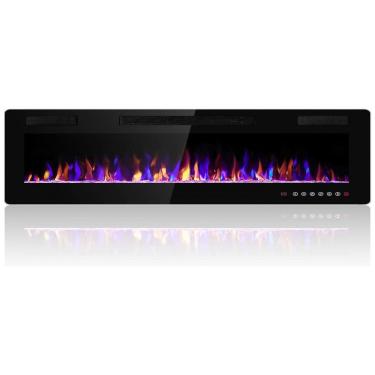 Imagem de Lareira Elétrica de Embutir A45x172L com Controle Remoto e Digital, Luz LED, Chamas Multicolorida e Temporizador, 1500W, 110v, ELECTACTIC 868C3, Preto