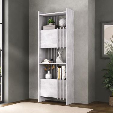 Imagem de Estante para Livros Arbos 2 Portas 6 Prateleiras Ripado Concreto - Artany