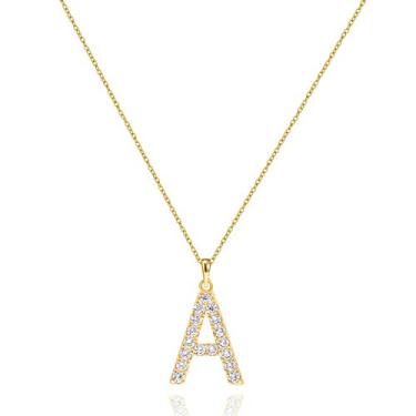 Imagem de Colar com inicial de zircônia cúbica da Tarsus, pingente, joias, presentes para namoradas, mulheres e meninas Dourado