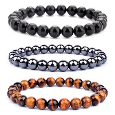 Imagem de 3 Pulseiras Hematita Olho De Tigre Onix Proteção Kit Pedras - Things N