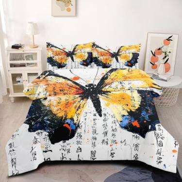 Imagem de CCoutueChen Conjunto de edredom de aquarela chinês, tamanho king, para mulheres, com borboleta, chique, oriental, para decoração de quarto de meninas, 3 peças, microfibra macia e fofa, ótimos