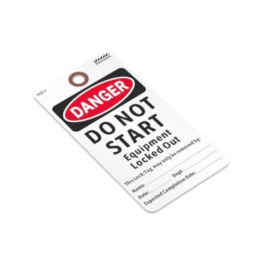Imagem de SmartSign Pacote com 25 etiquetas bloqueadas Danger Do Not Start Equipment com patch de fibra reforçada, 7,6 cm x 14,6 cm, cartolina de 13 pontos, compatível com OSHA, dupla face com seções gravadas,