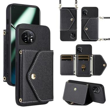 Imagem de Dibosom Capa carteira minimalista para OnePlus 11 5G com alça de ombro, bolsa flip fina e fina, suporte de cartão de crédito de couro PU, acessórios para celular para One Plus11 1 Plus 1plus11 One+