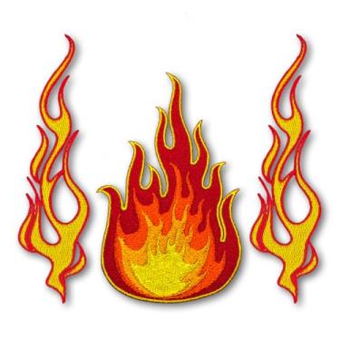 Imagem de Patchicon4u 3 peças Fireball Fire Flames Danger Warning Heat Burn Hot Rod Car Biker Blaze Iron Sew on Bordado Aplique Patch Retrô para Jeans Jaquetas Roupas